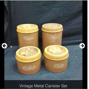 Vintage metal cannister set of 4, flour, coffee, tea, sugar